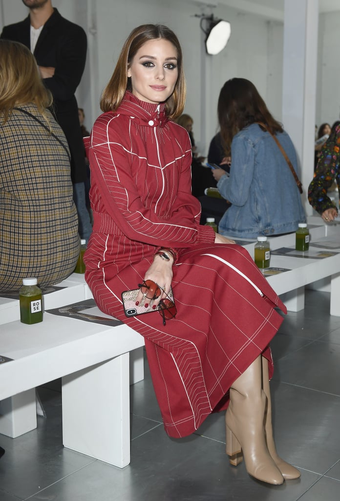 Olivia was easy to spot at the Preen by Thornton Bregazzi show in all red.