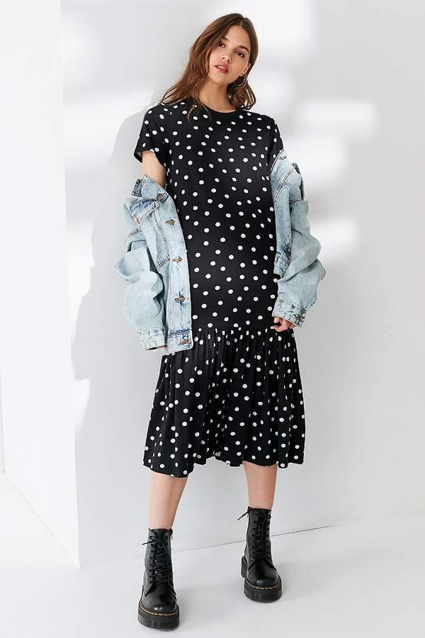 Urban Outfitters Polka Dot Peplum Midi T-Shirt Dress