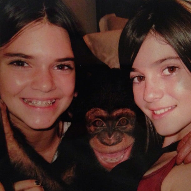 We're dying to know the context of this photo of Kim's younger siblings Kylie and Kendall with a monkey.
Source: Instagram user kimkardashian