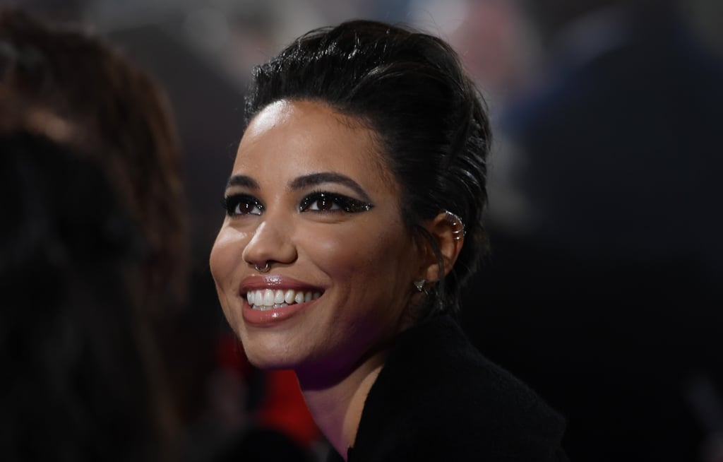 Jurnee Smollett-Bell's Graphic Glitter Shadow at the Birds of Prey World Premiere in London