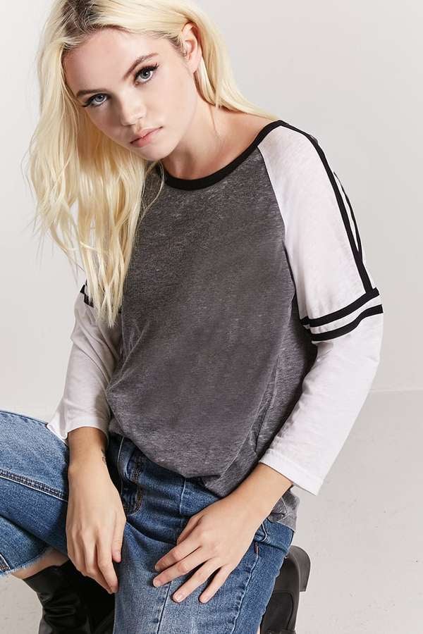 Forever 21 Varsity-Sleeve Burnout Baseball Tee