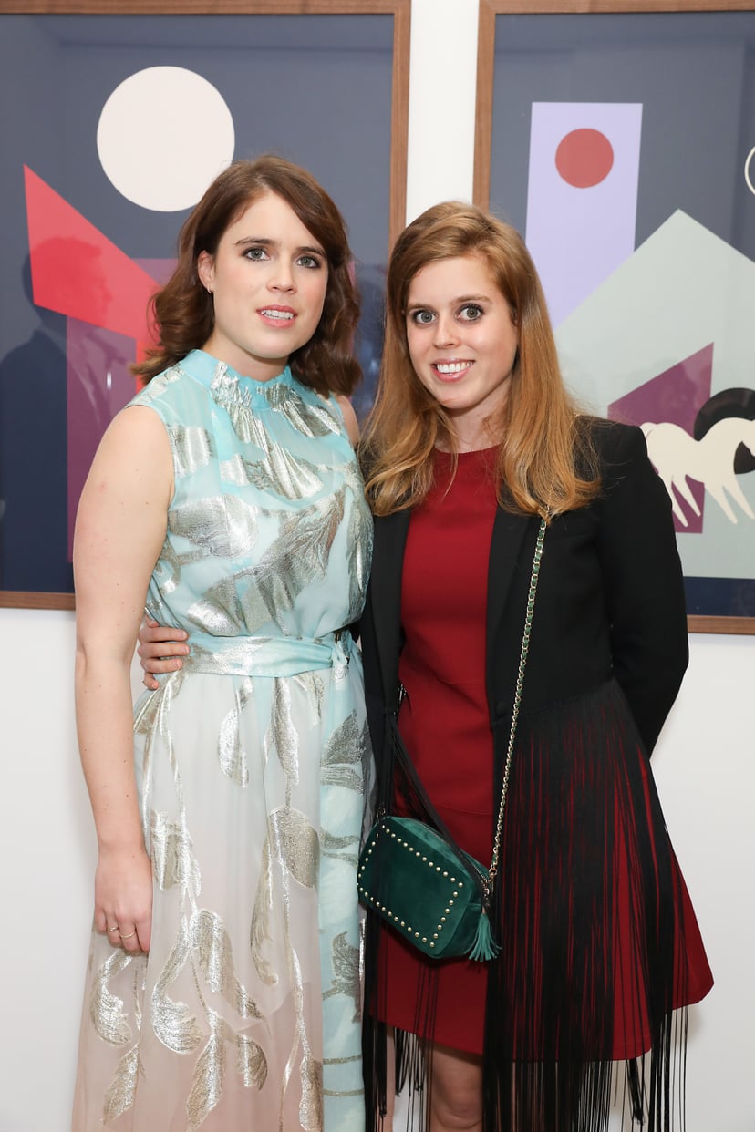 LONDON, ENGLAND - MAY 22: HRH Princess Eugenie of York (L) and HRH Princess Beatrice of York at the Animal Ball Art Show Private Viewing, presented by Elephant Family on May 22, 2019 in London, England. (Photo by David M. Benett/Dave Benett/Getty Images f