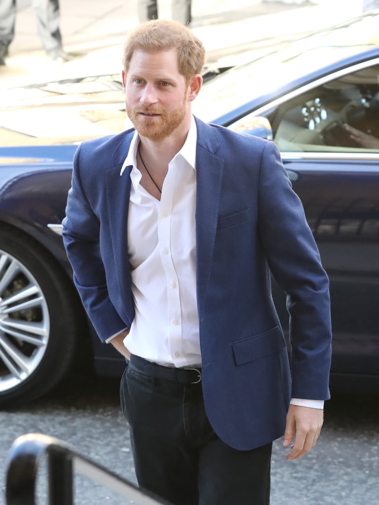 When he opened the Greenhouse Sports Centre in London in April 2018, Harry wore a navy blazer with a white shirt and black trousers.