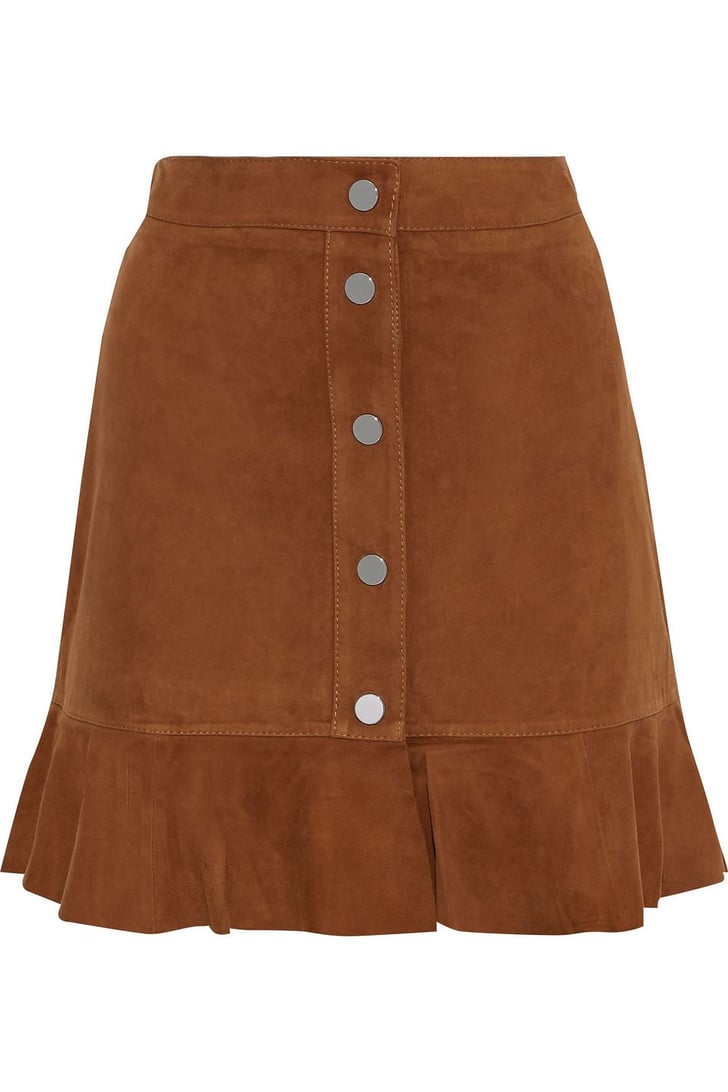 Ganni Light Brown Salvia Ruffle-Trimmed Suede Mini Skirt | How to Wear ...