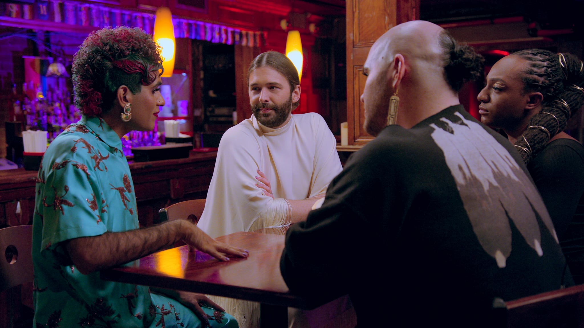 GETTING CURIOUS WITH JONATHAN VAN NESS S1. (L to R) Alok, Jonathan Van Ness, Joshua Allen and Geo Neptune in episode 6 of GETTING CURIOUS WITH JONATHAN VAN NESS S1. Cr. NETFLIX © 2021