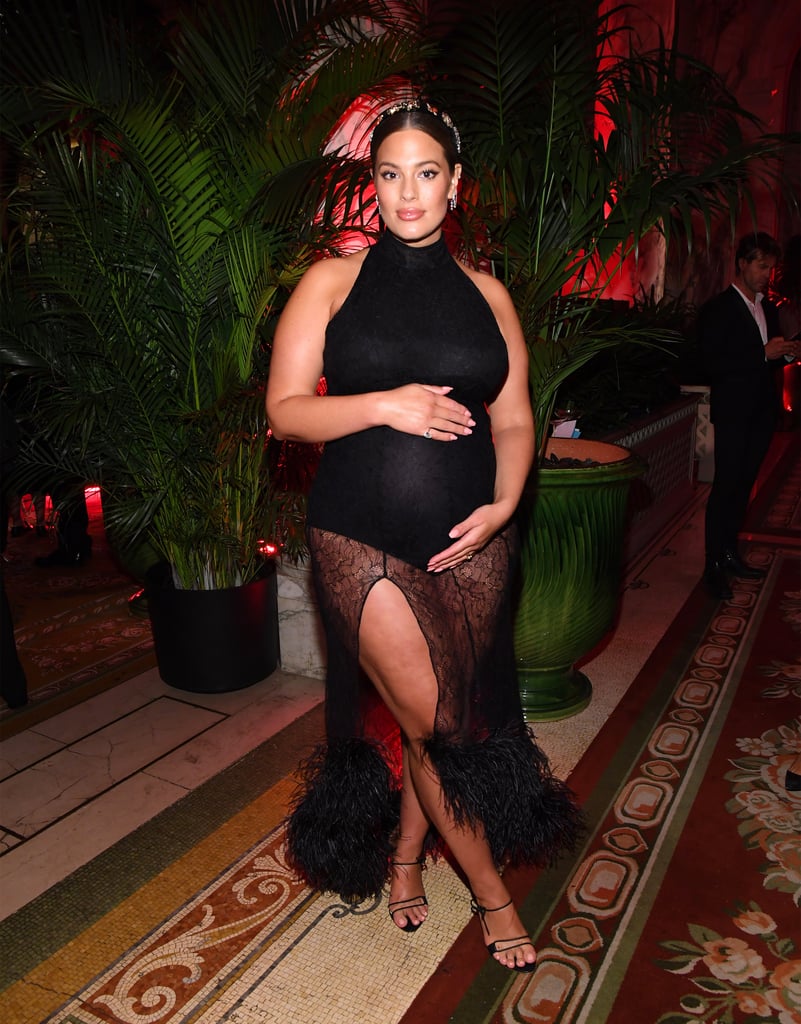 Ashley Graham Pregnant in Black Feather Dress by 16Arlington