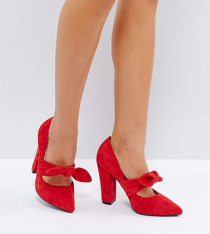 The March Red Bow Front Block Heeled Pumps