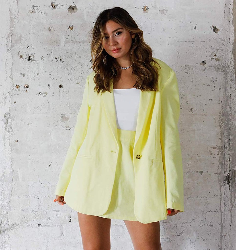 The Drop Women's Lemon Yellow Oversized Single Breasted Blazer By