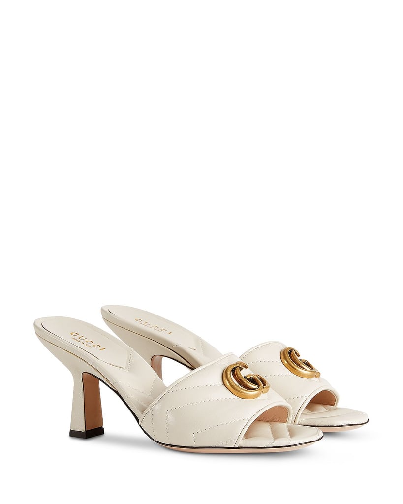White Sandals: Gucci Double G High Heel Slide Sandals