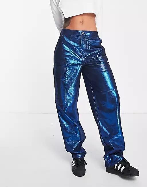 ASOS Design Anti Fit Oversized Cargo Pants in Metallic Blue