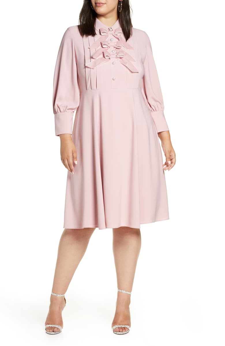 Halogen x Atlantic-Pacific Bow Detail Fit & Flare Dress in Pink