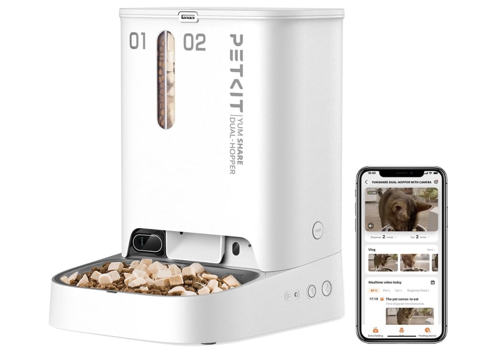 Petkit Automatic Cat Feeder ($139, originally $159)
"If you need to combine two different dry foods for your cats for any reason — in my case, it's mixing in a healthier weight loss variation — this is the best possible feeder for you. I also love that it comes with a camera that detects movement and alerts you whenever you cat comes by to sniff out a potential feeding. It has two-way audio and you can control everything from the accompanying app — including a scheduled meal plan, as well as any impromptu feeding you want to send out to your furry friend." — SW