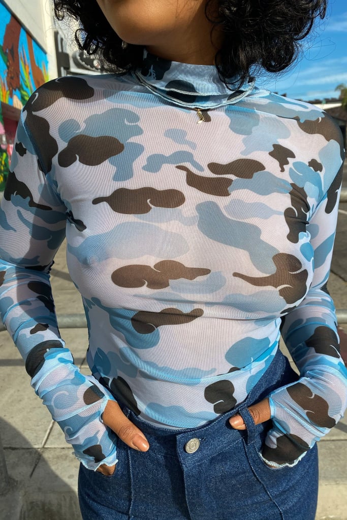 Bleu Chose Camo Mesh Top