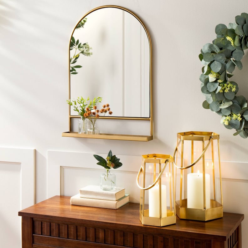 A Modern Decor Piece: Hearth & Hand With Magnolia Arched Metal Frame Mirror With Shelf