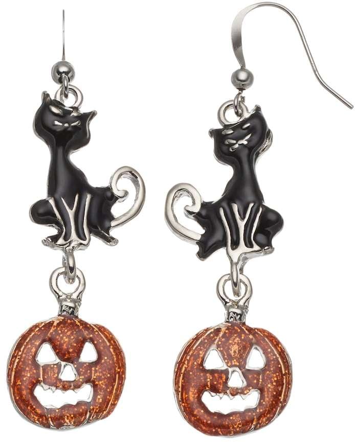 Black Cat & Jack-o'-Lantern Halloween Earrings