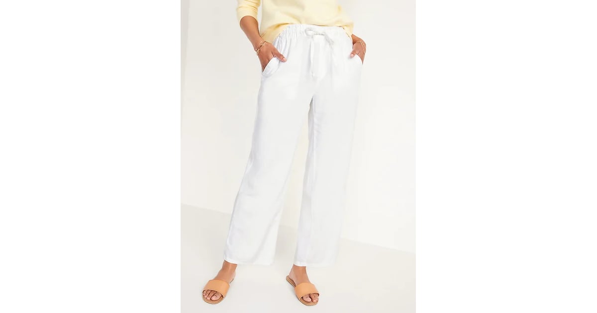 navy high waisted wide leg trousers
