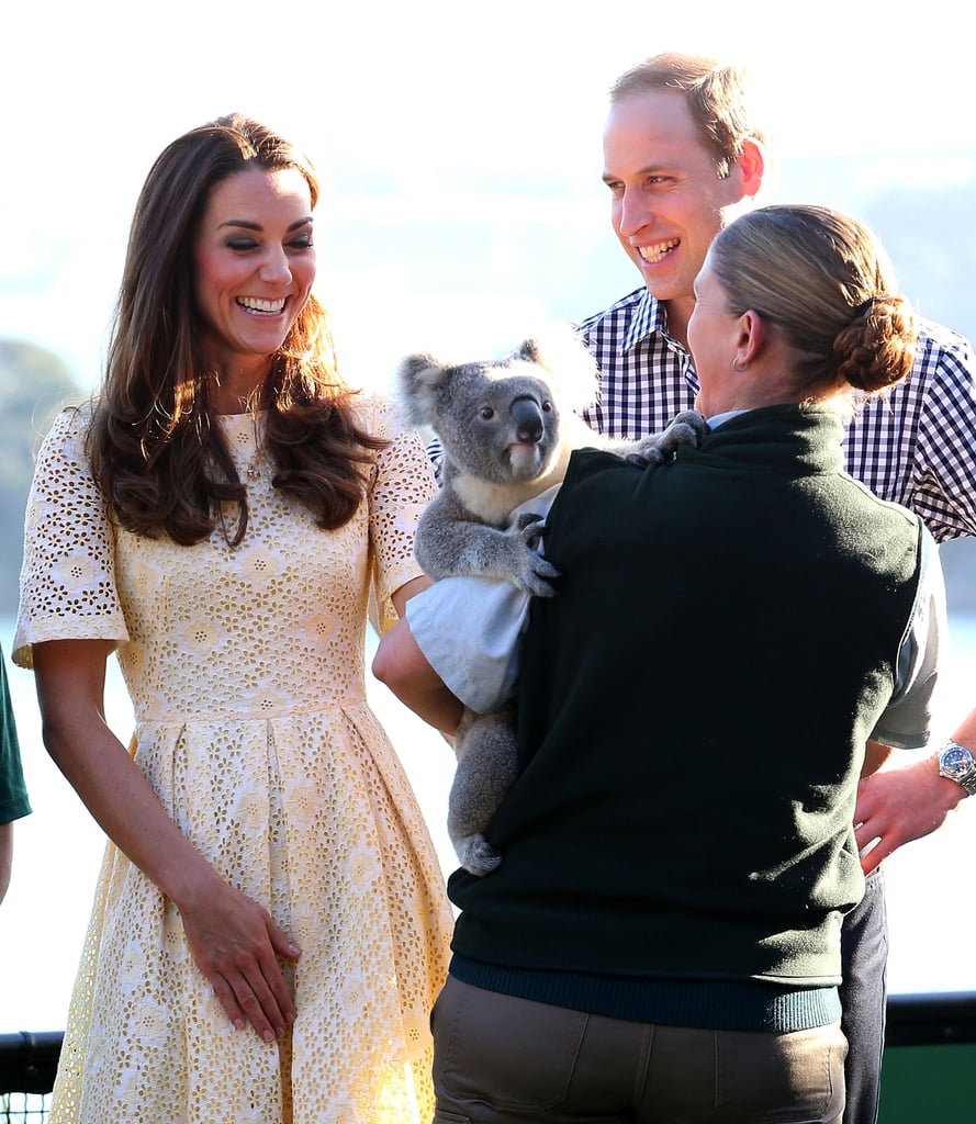 Kate flashed a giant grin when they met a koala at Taronga Zoo in April.