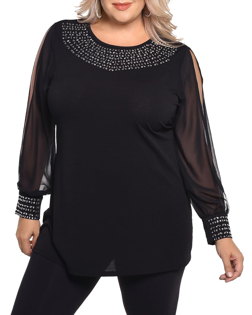 Belldini Embellished Slit-Sleeve Top