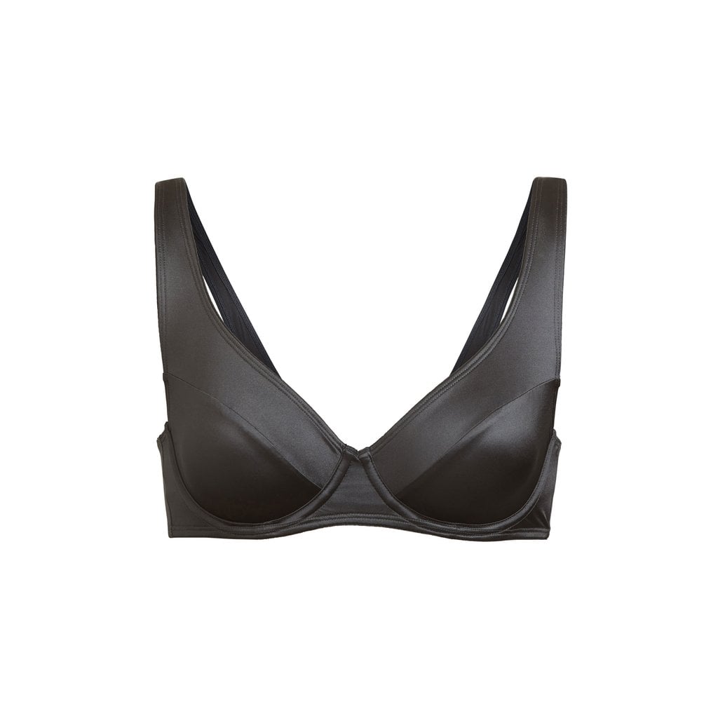 SKIMS Stretch Satin Scoop Back Underwire Bra in Onyx