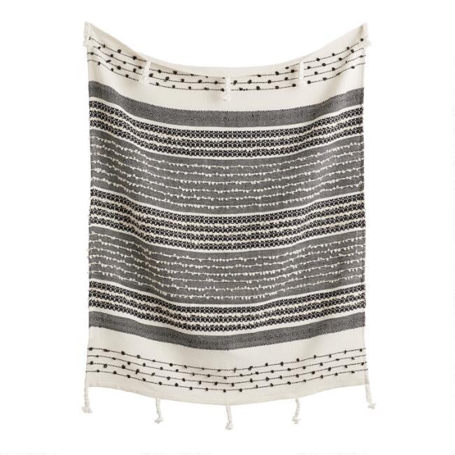 Black and Ivory Woven Indoor Outdoor Throw Blanket