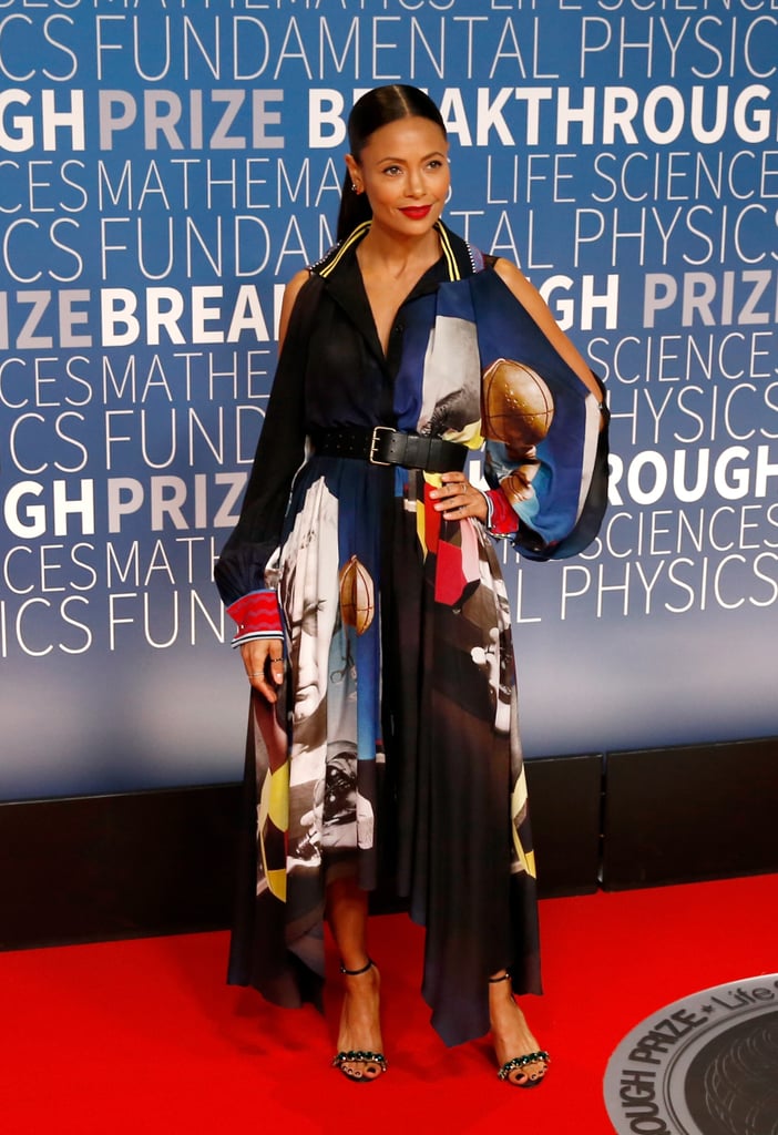 A belted silk gown by Schiaparelli was Thandie's choice for the Breakthrough Prize.