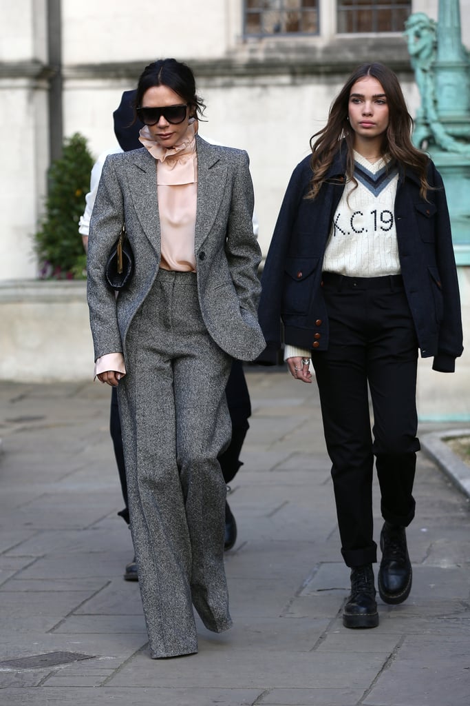 Victoria Beckham Gray Suit With Brooklyn Beckham Girlfriend