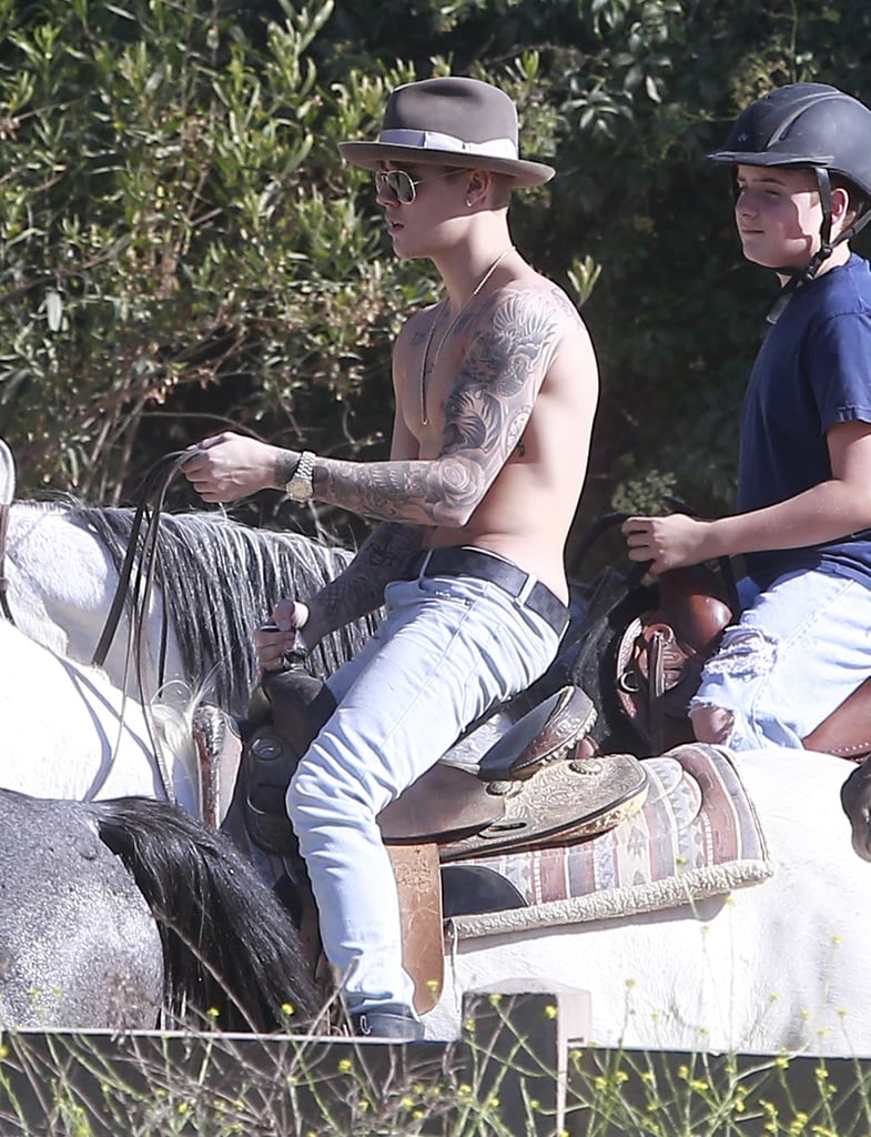 Justin Bieber Shirtless on a Horse | Pictures
