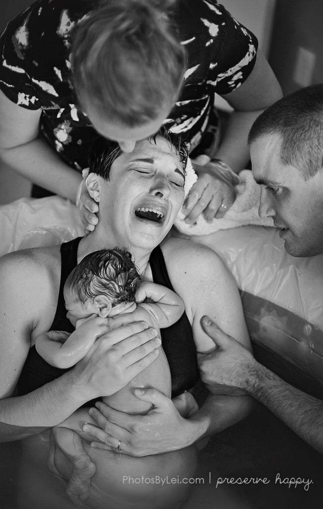 "This baby was just born into her mother's arms in the water. She is overcome with joy."