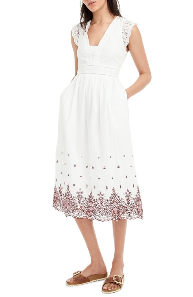 J.Crew Embroidered Flutter Sleeve Midi Dress Pippa Middleton White