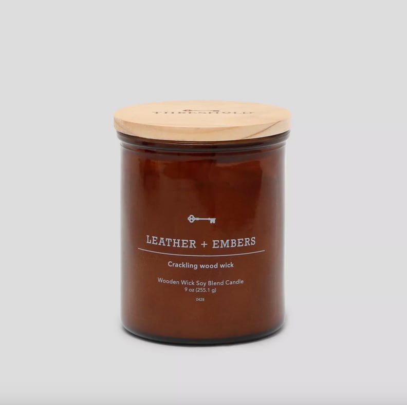 Luxe Leather: Threshold Leather Embers Crackling Wooden Wick Candle