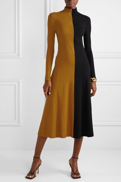 Rosetta Getty Two-Tone Cotton-Jersey Turtleneck Midi Dress