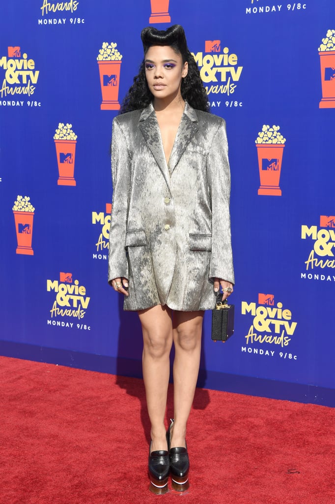 Tessa Thompson Wearing an Oversize Suit Dress in 2019