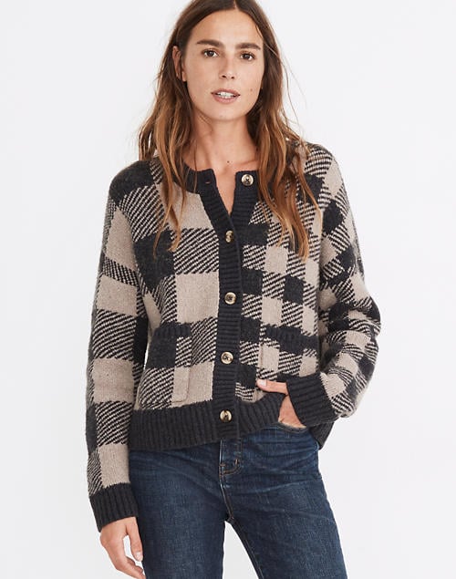 Plaid-Mix Colburne Cardigan Sweater