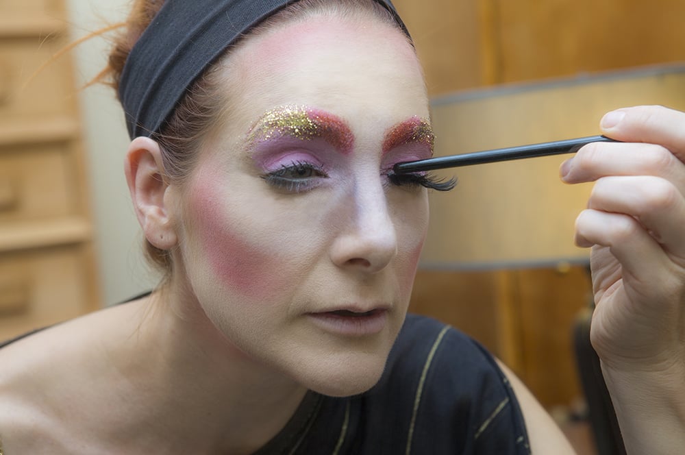 PS: What are some great beauty tricks you've learned from this craft?
F: I use Visine instead of water for my liquid-based makeup because it's sterile, it's contained, and it dries easier. Another good trick is that I put lash glue on my hand and dip the lash in the puddle of glue. Then, I use the tail-end of a brush to help place the lash on the lash line. When you're wearing a heavy lash, your eyes can look dragged down, so flick the lash upwards at the end to lift your eye. Also, apply white eyeliner to your lower waterline to make your eyes look brighter and whiter.