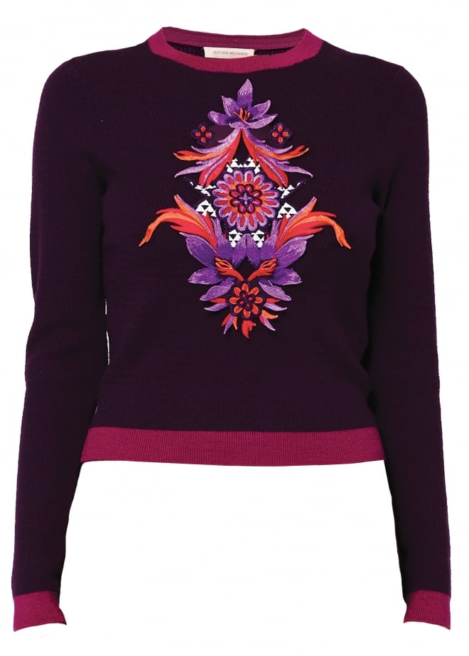 Matthew Williamson Purple Embroidered Knit Jumper ($507) | Salma Hayek ...