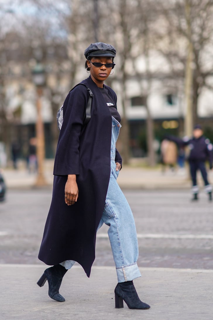With a Flowy Trench Coat, Suede Ankle Boots, and a Baker Boy Hat | How ...