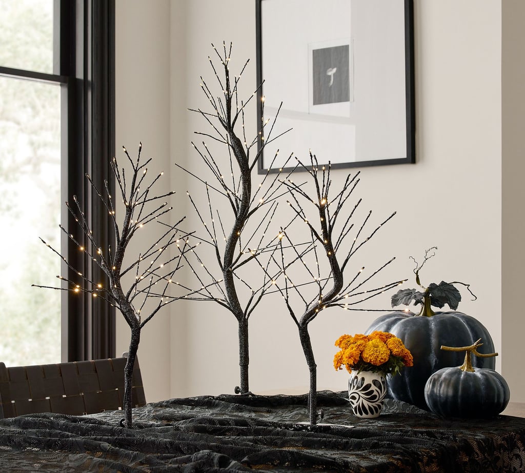 Pottery Barn Twisted Twinkling Tree ($99)
These dark twinkling trees feel like something right out of "The Nightmare Before Chirstmas." The black glittery base has warm white LED bulbs that twinkle in the night, setting the ambience. It's something that can be cozy or creepy, depending on how you style it. Either way, it'll add a dash of whimsy to your home. It comes in two sizes ranging from three to five feet tall.