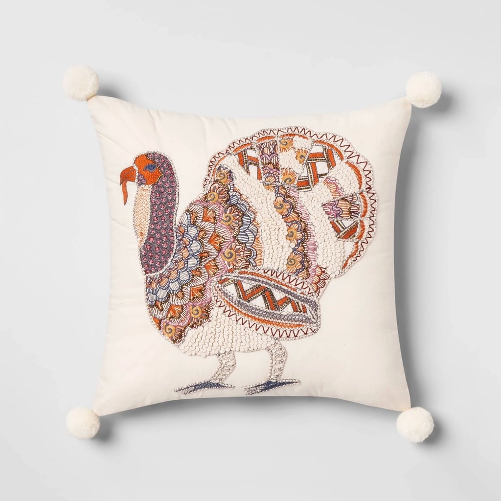 Embellished Turkey Mini Square Pillow in Cream