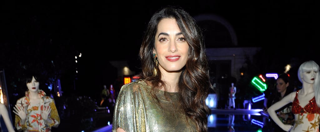 Amal Clooney Wearing Gold Vintage Versace Dress