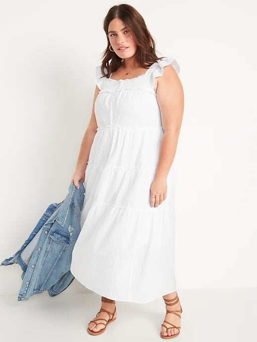 A White Dress: Old Navy Flutter-Sleeve Printed Tiered Smocked Midi Swing Dress