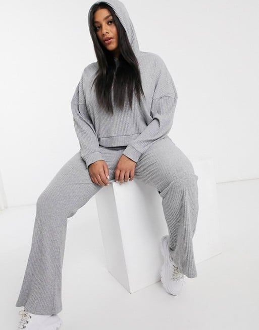 ASOS Design Curve Tracksuit Supersoft Rib Hoodie and Rib Flare Pants