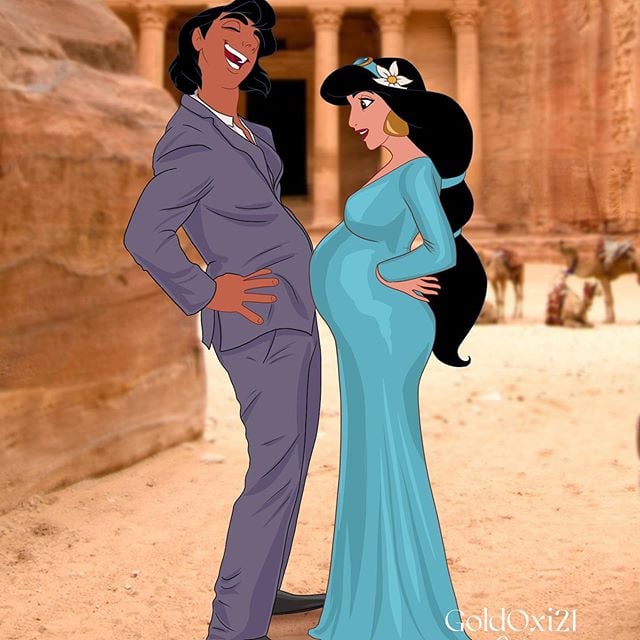 Princess Jasmine And Aladdin Artist Imagines Disney Princesses As Modern Pregnant Women And They Re Maternity Style Goals Popsugar Family Photo 5