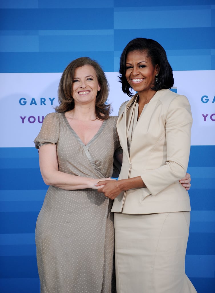 Here she was with Michelle Obama in Chicago in 2012. Valérie and President Hollande were expected to visit the US next month for an official state visit.