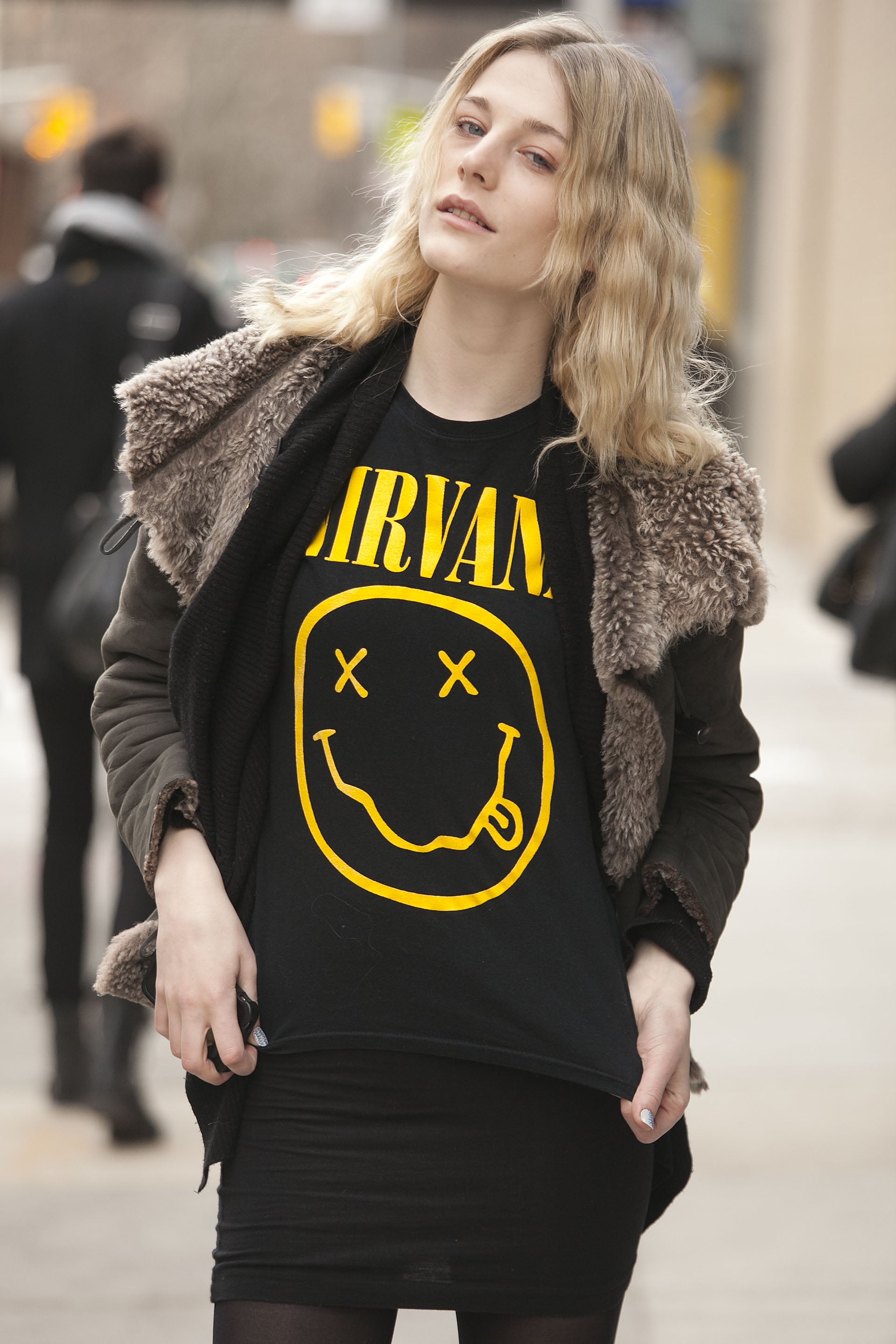 girl wearing nirvana shirt
