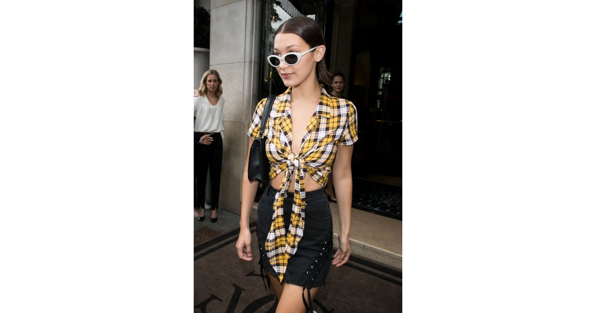 Bella Was Also Spotted Wearing a Tie-Front Plaid Top and a Denim Skirt