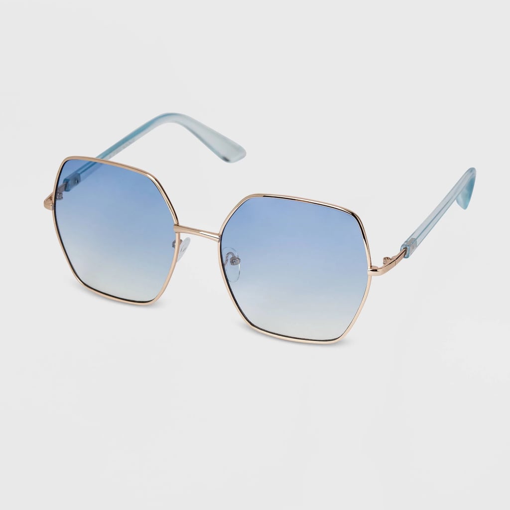 A New Day Oversized Angular Round Metal Gradient Sunglasses