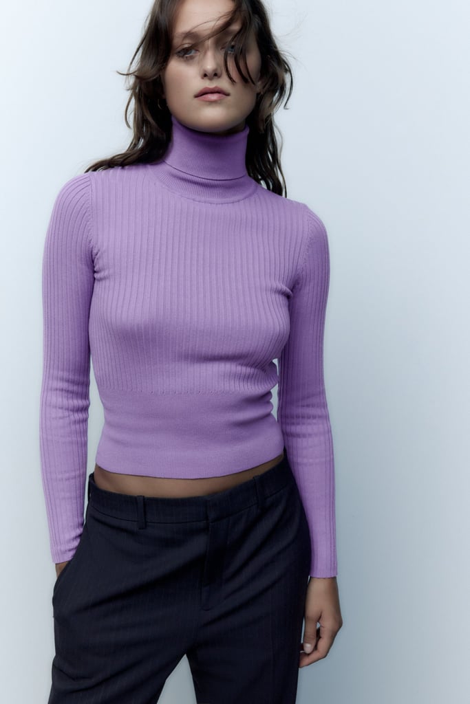A Colorful Turtleneck: Zara Ribbed Knit Sweater