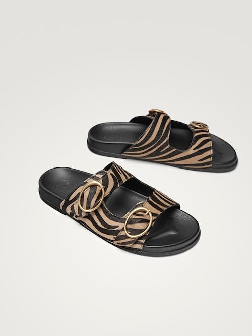 Massimo Dutti Buckled Animal Print Flat Sandals
