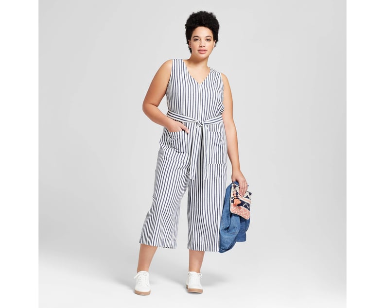 Women's Plus Size Cropped Stripe Jumpsuit