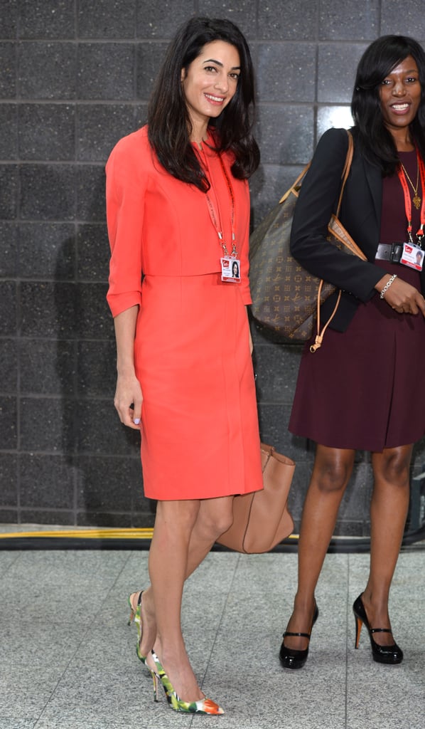A bright two-piece set is completed with printed pumps that are classic, not crazy.